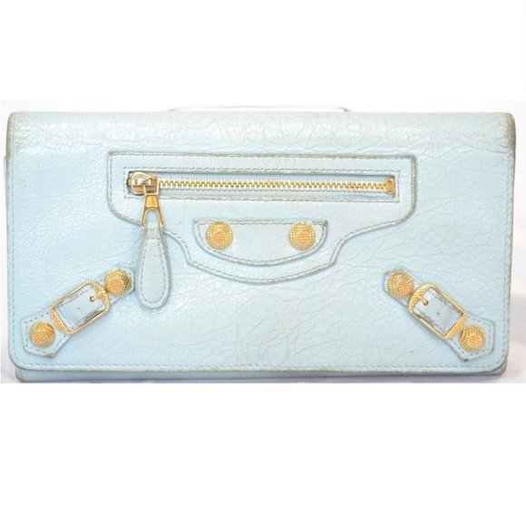 Balenciaga pastel  light blue leather wallet giant gold hardware lambskinmoto - Picture 1 of 6